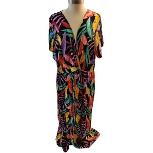 City Chic Tropical Faux Wrap Dress SZ 18
